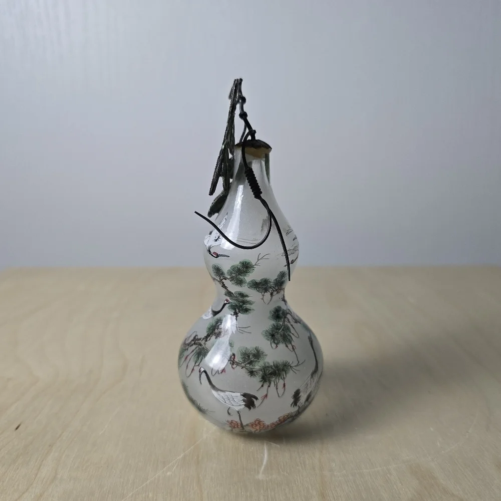 Vintage Chinese Inside Hand Painted Glass with Enamel Leafs